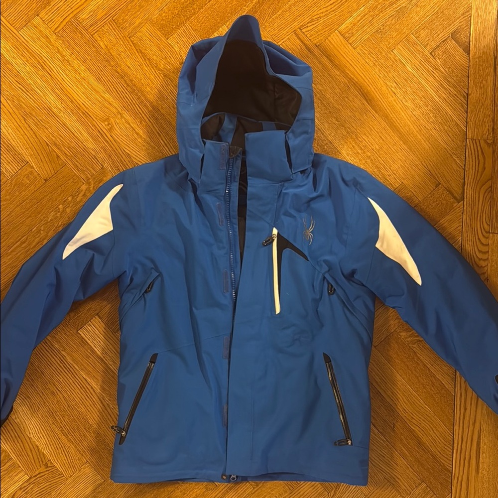 New Spyder insulated Blue Hooded Jacket with White Accents